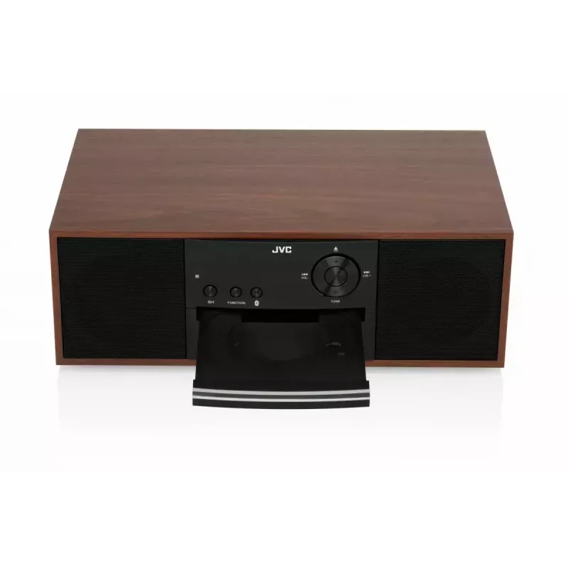 Mini-toren muzieksysteem JVC RD-E761, 2x8 W RMS, Bluetooth 4.2, USB, CD, FM, houten behuizing, zwart
