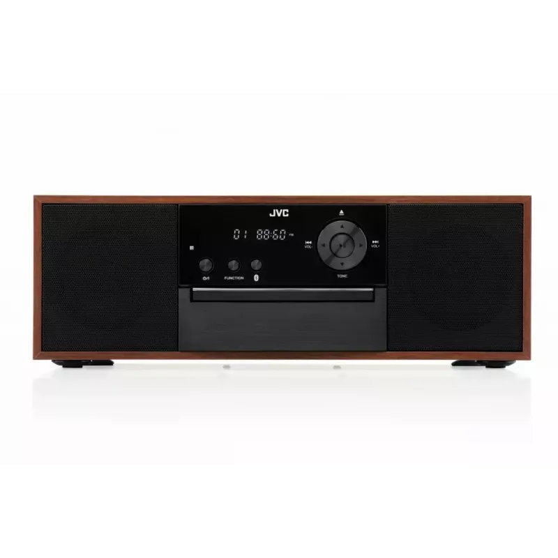 Mini-toren muzieksysteem JVC RD-E761, 2x8 W RMS, Bluetooth 4.2, USB, CD, FM, houten behuizing, zwart