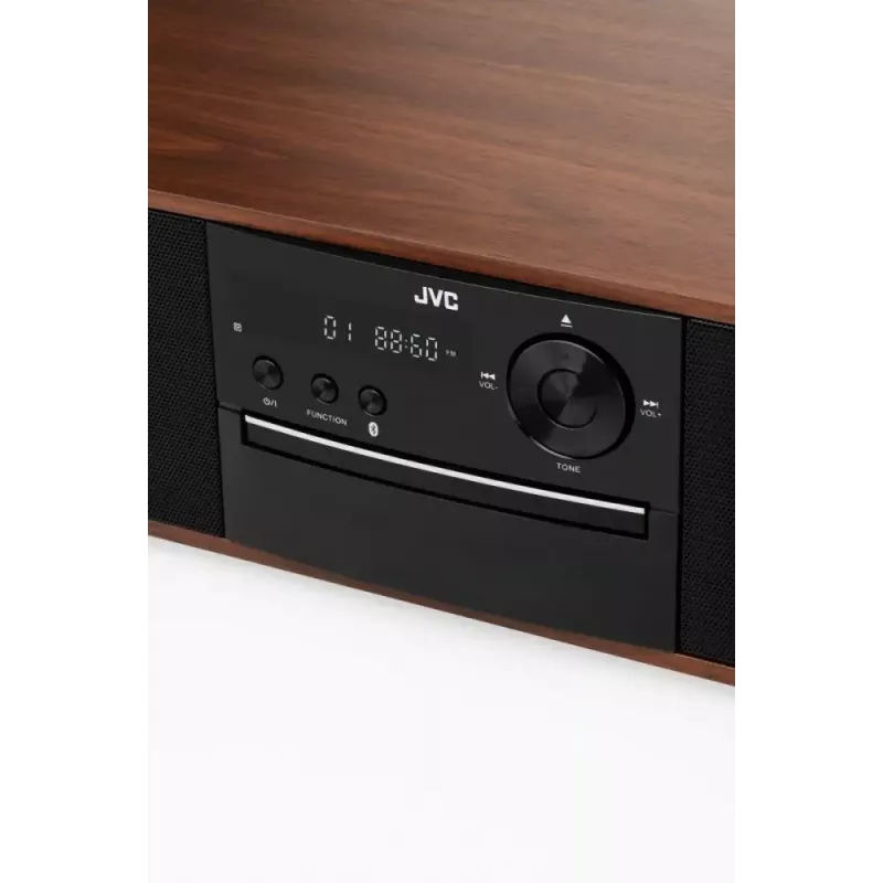 Mini-toren muzieksysteem JVC RD-E761, 2x8 W RMS, Bluetooth 4.2, USB, CD, FM, houten behuizing, zwart