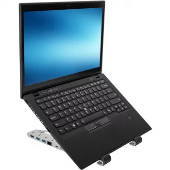 Draagbare standaard met geïntegreerd dock dockingstation + notebook-houder USB-C 3.2 Gen 1 Thunderbolt 3