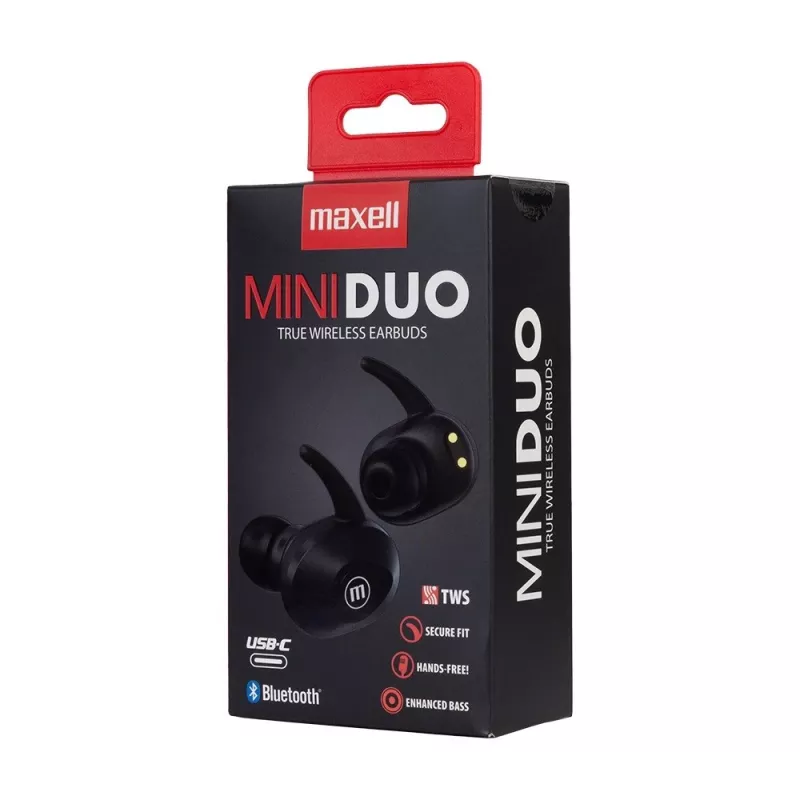 MAXELL MINI DUO draadloze in-ear-koptelefoon met oplaadcase zwart