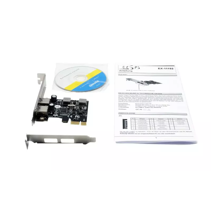 EXSYS 2-poorts USB 3.2 Gen 1 PCIe-kaart 3A Renesas