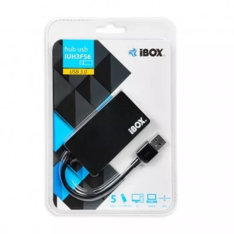 iBox IUH3F56 Interface-hub USB 3.2 Gen 1 (3.1 Gen 1) Type-A 5000 Mbit/s Zwart