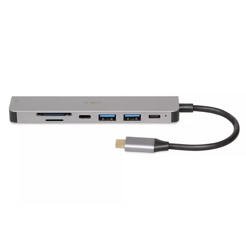 Docking-hub IBOX IUH3SL4K USB Type-C 5 Gbit/s, HDMI 4K@30Hz, PD tot 100 W, 2x USB-A, 2x USB-C, kaartlezer, Zilver