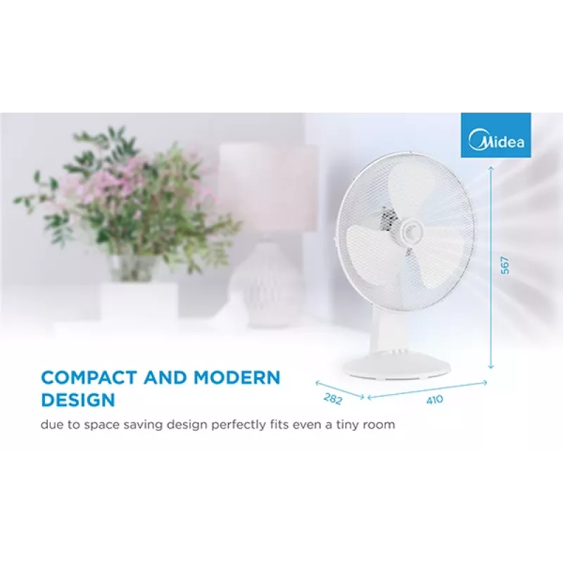 Tafelventilator Midea FT40-21M — 40 cm diameter, 3 snelheden, oscillatie, 25 W, Wit