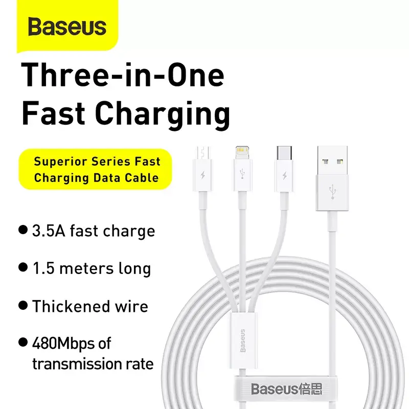USB-kabel Baseus Superior USB 2.0 1,5 m USB A USB C/Micro USB A/Lightning wit