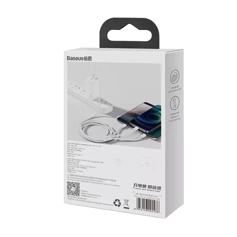 USB-kabel Baseus Superior USB 2.0 1,5 m USB A USB C/Micro USB A/Lightning wit