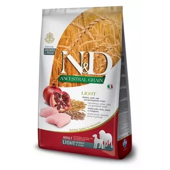 FARMINA N&D ANCESTRAL GRAIN DOG LIGHT - KIP, SPELT, HAVER EN GRANAATAPPEL VOLWASSEN MIDDEL & MAXI 12 kg