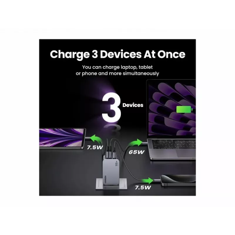 UGREEN indoor-oplader Nexode Pro 3-poorts GaN PD snellader 2 USB Type-C
