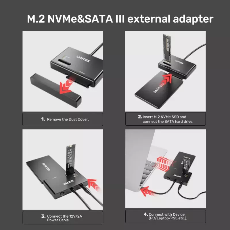 SSD-behuizing UNITEK S1232A01-EU zwart M.2/2,5 inch/3,5 inch 10 Gbit/s