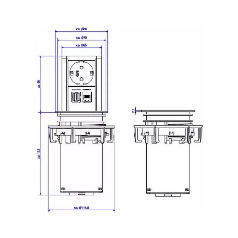 Elevator 1x randaarde 1xCAT6 1xUSB3.0 - accessoire stroomvoorziening