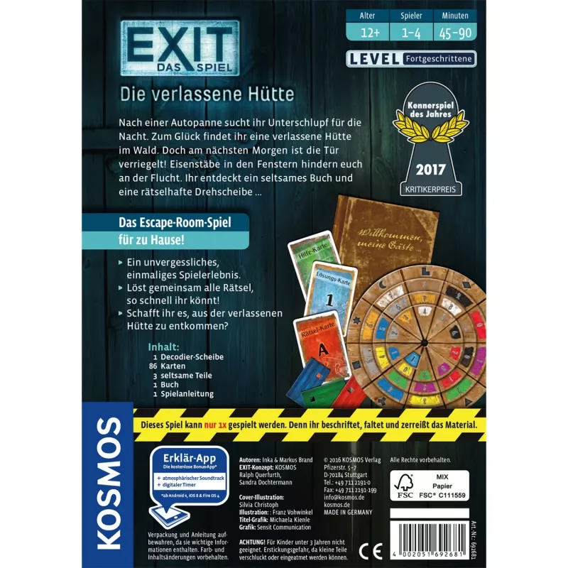 EXIT - Het spel - De verlaten hut, partyspel Kennerspiel des Jahres 2017
