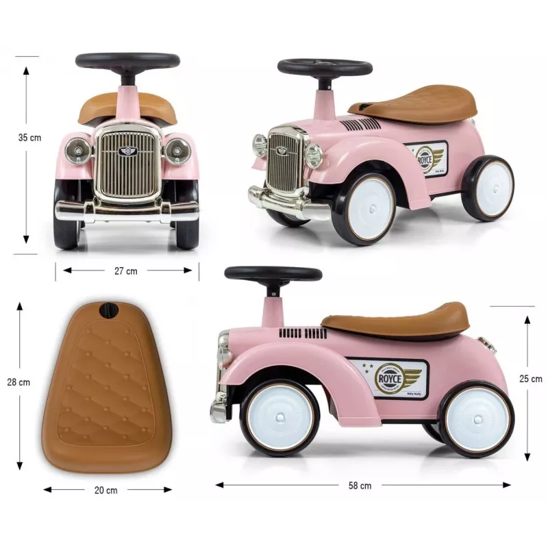 Kinderloopfiets milly mally Royce roze — model 5474, lichtgewicht kinderloopfiets