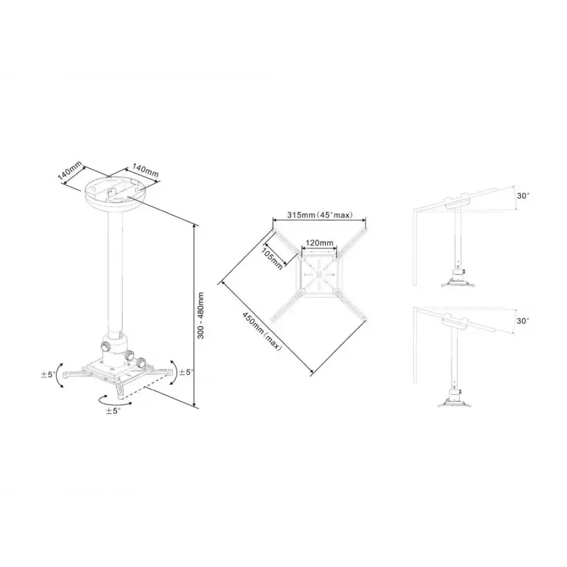 Plafondbeugel Multibrackets M Universal Projector 300-480 met fijnafstelling
