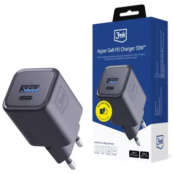 Oplader 3MK Hyper Charger PD 33W GaN QC4+ zwart — 33W PD-snellader met GaN-technologie