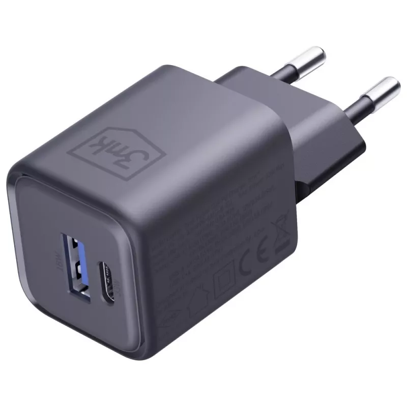 Oplader 3MK Hyper Charger PD 33W GaN QC4+ zwart — 33W PD-snellader met GaN-technologie