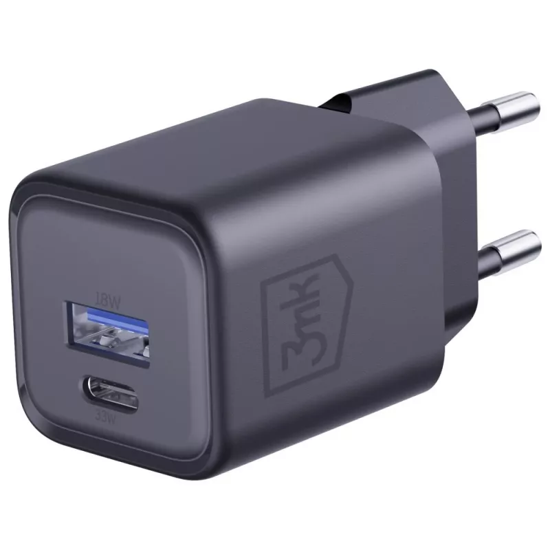 Oplader 3MK Hyper Charger PD 33W GaN QC4+ zwart — 33W PD-snellader met GaN-technologie