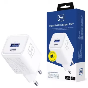 Wandoplader 3MK Hyper Charger PD 33W GaN QC4+ wit – USB-C PD 33W, GaN, Quick Charge 4+