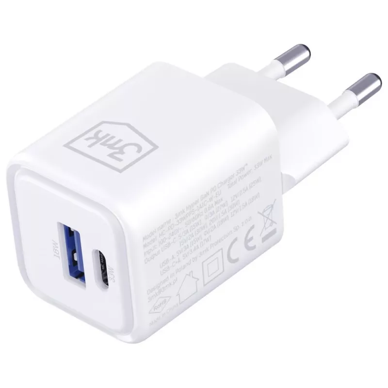 Wandoplader 3MK Hyper Charger PD 33W GaN QC4+ wit – USB-C PD 33W, GaN, Quick Charge 4+