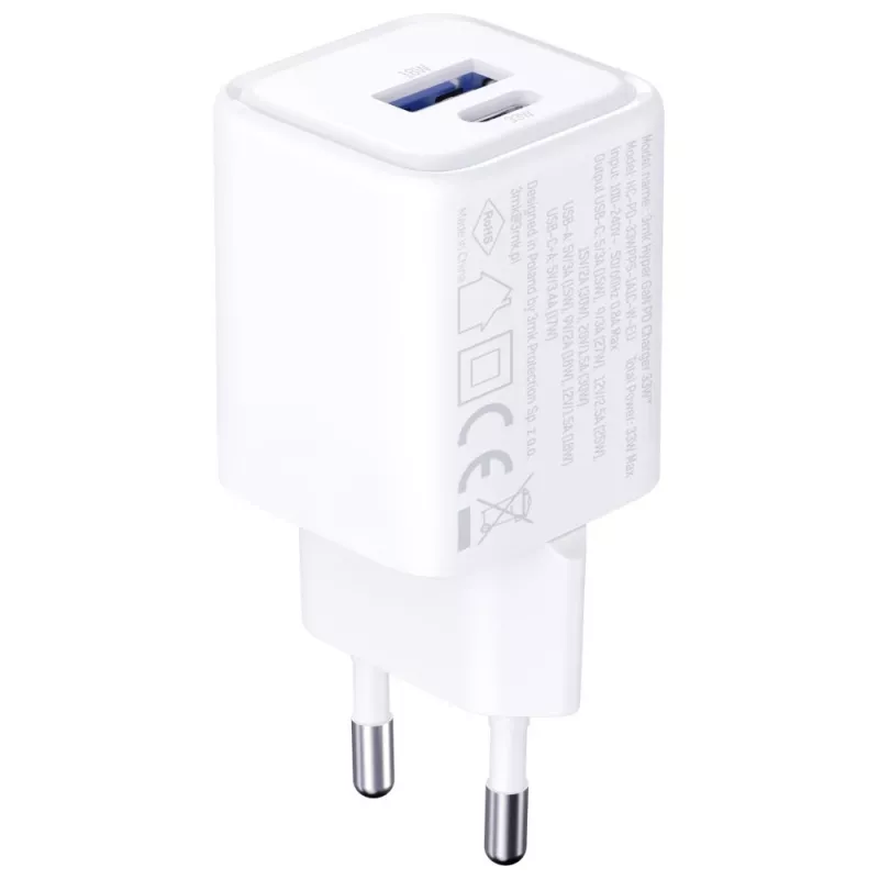Wandoplader 3MK Hyper Charger PD 33W GaN QC4+ wit – USB-C PD 33W, GaN, Quick Charge 4+