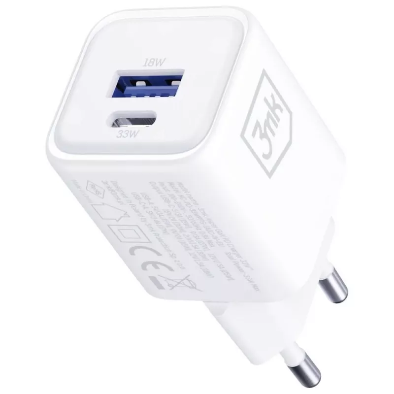 Wandoplader 3MK Hyper Charger PD 33W GaN QC4+ wit – USB-C PD 33W, GaN, Quick Charge 4+