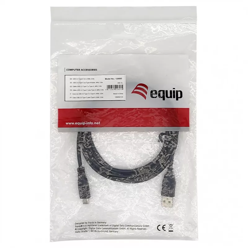 EQUIP USB 2.0 C naar A-kabel M/M 0,5 m, USB 2.0, 0,48 Gbit/s, vernikkelde contacten, zwart