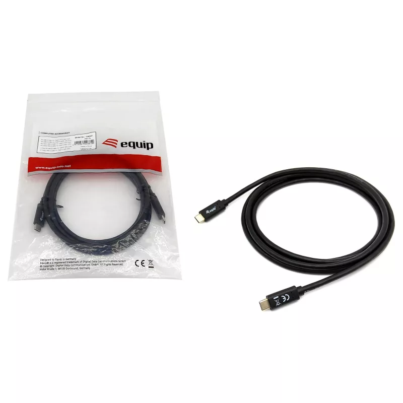 USB-C-naar-USB-C-kabel EQUIP 128348, USB 3.2 Gen 1 (5 Gbit/s), PD 60 W, 0,5 m, zwart