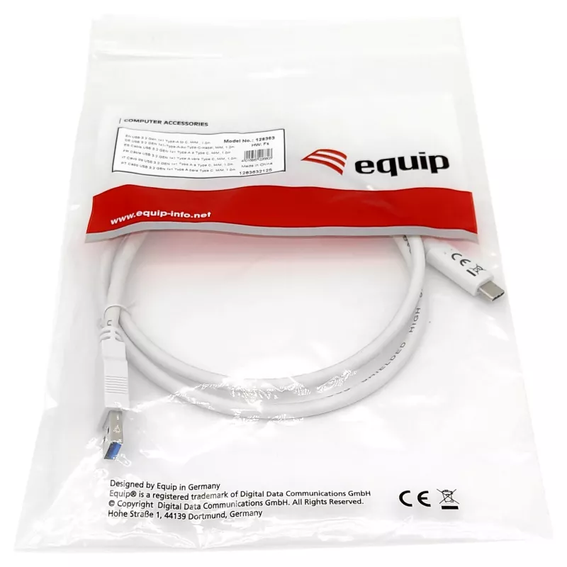 USB 3.2 Gen 1 C-naar-A-kabel EQUIP 0,5 m 5 Gbit/s wit (USB-C naar USB-A, vernikkelde contacten)