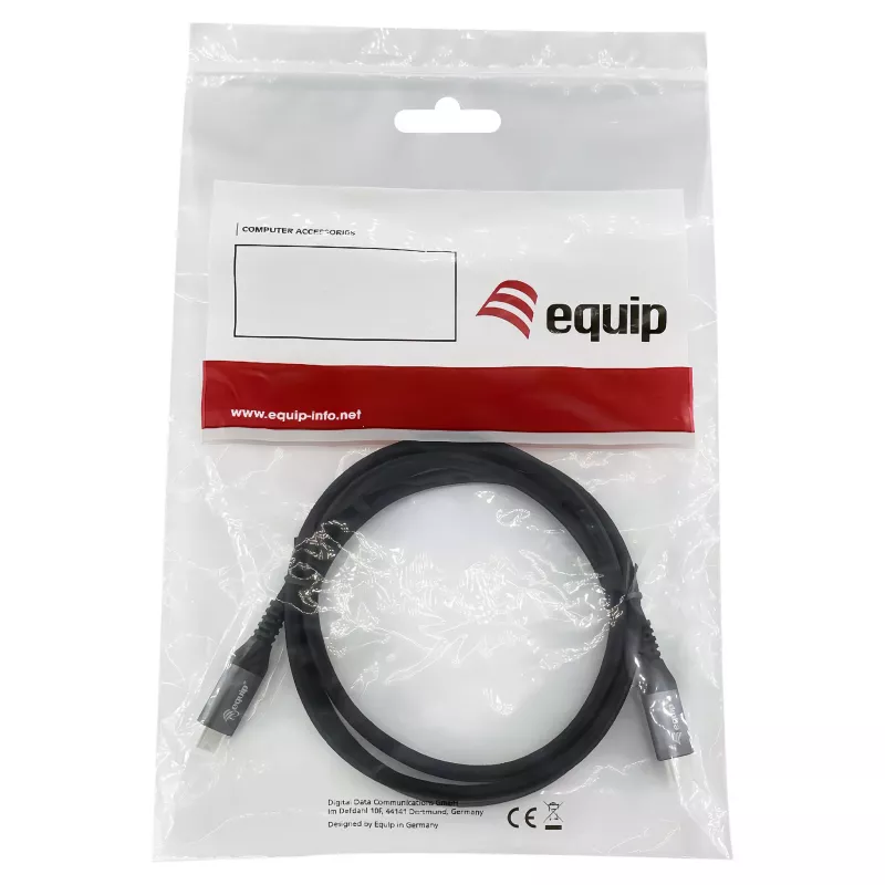 USB4 Gen3x2 C–C-kabel EQUIP 128380, 0.5 m, PD 3.1 240W, 40 Gbps, 8K/60Hz, zwart