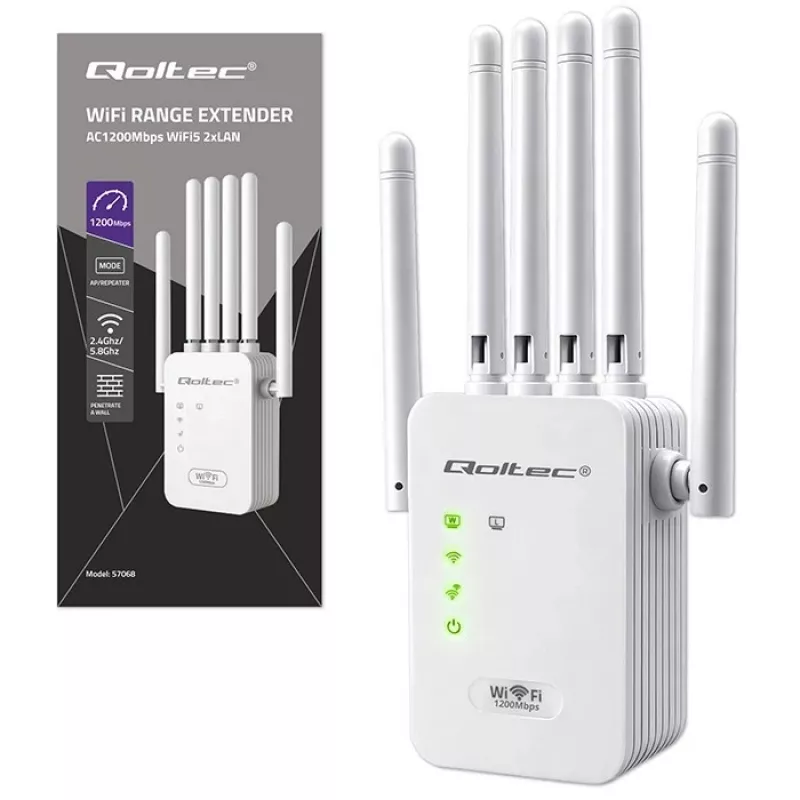 Wi‑Fi‑signaalversterker QOLTEC AC1200 – QOLTEC AC1200 dualband‑signaalversterker