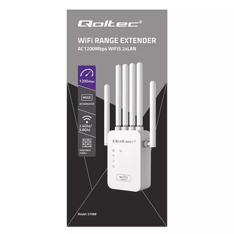 Wi‑Fi‑signaalversterker QOLTEC AC1200 – QOLTEC AC1200 dualband‑signaalversterker