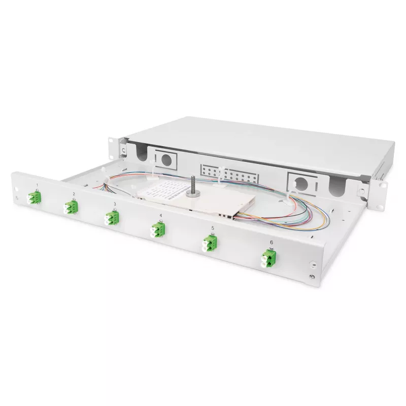 Glasvezel-lasbox DIGITUS DN-96330/9APC 1U, bezet met 6x LC-APC DX, OS2, polymeer/staal, lichtgrijs