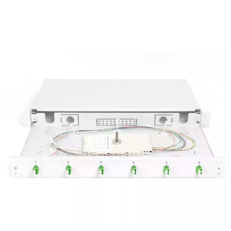 Glasvezel-lasbox DIGITUS DN-96330/9APC 1U, bezet met 6x LC-APC DX, OS2, polymeer/staal, lichtgrijs