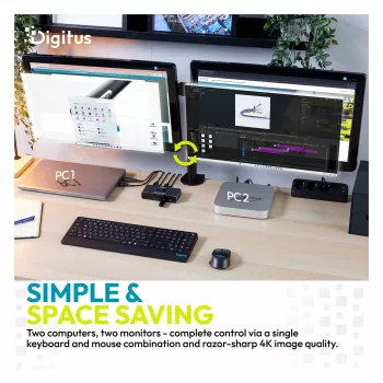 KVM-switch DIGITUS DS-12856 USB-C/USB-A 2-poorts dual HDMI 4K60Hz (USB 3.2 Gen 1)