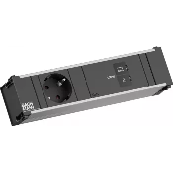 Bachmann CONI BM0023770 inbouwmodule 1x CEE7/3-stopcontact 1x USB-C/C 100W zwart L=0,2m