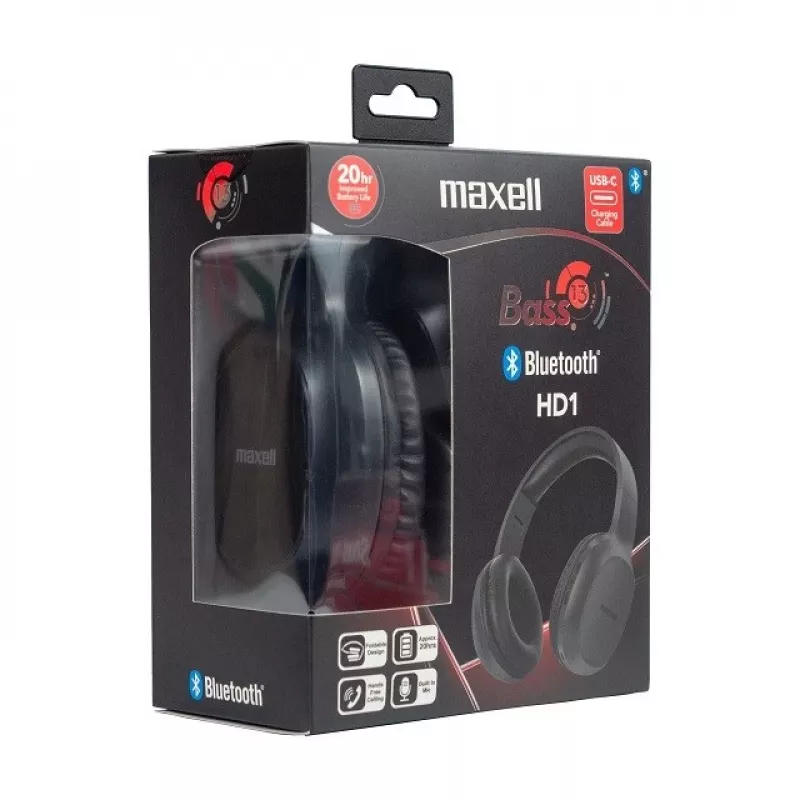MAXELL HD1 BASS Bluetooth-hoofdtelefoon met USB-C-oplaadfunctie, basversterkt geluid, draadloos over-ear-ontwerp