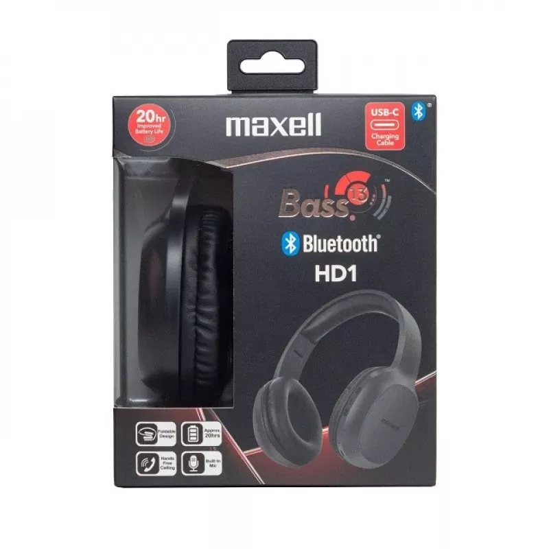 MAXELL HD1 BASS Bluetooth-hoofdtelefoon met USB-C-oplaadfunctie, basversterkt geluid, draadloos over-ear-ontwerp