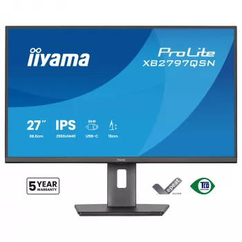 Computermonitor IIYAMA ProLite XB2797QSN-B1 27 inch 2560x1440 Quad HD LCD IPS, mat, USB 3.2-hub, luidsprekers, in hoogte verstelbaar, VESA