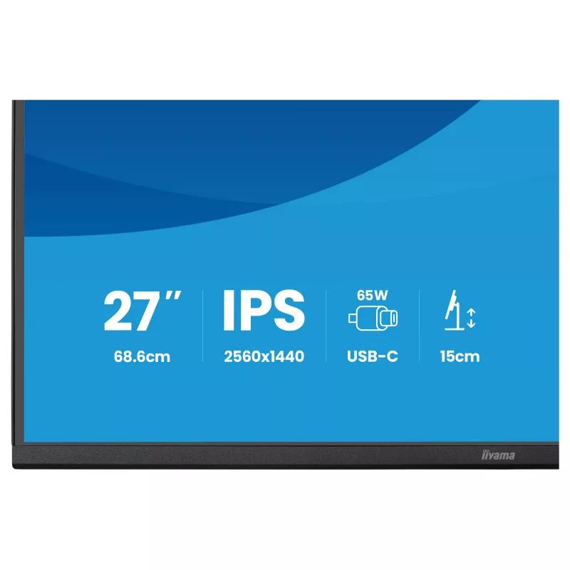 Computermonitor IIYAMA ProLite XB2797QSN-B1 27 inch 2560x1440 Quad HD LCD IPS, mat, USB 3.2-hub, luidsprekers, in hoogte verstelbaar, VESA
