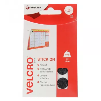 VELCRO klittenbandpunten zelfklevend, haak & lus 16mm x 16 sets zwart
