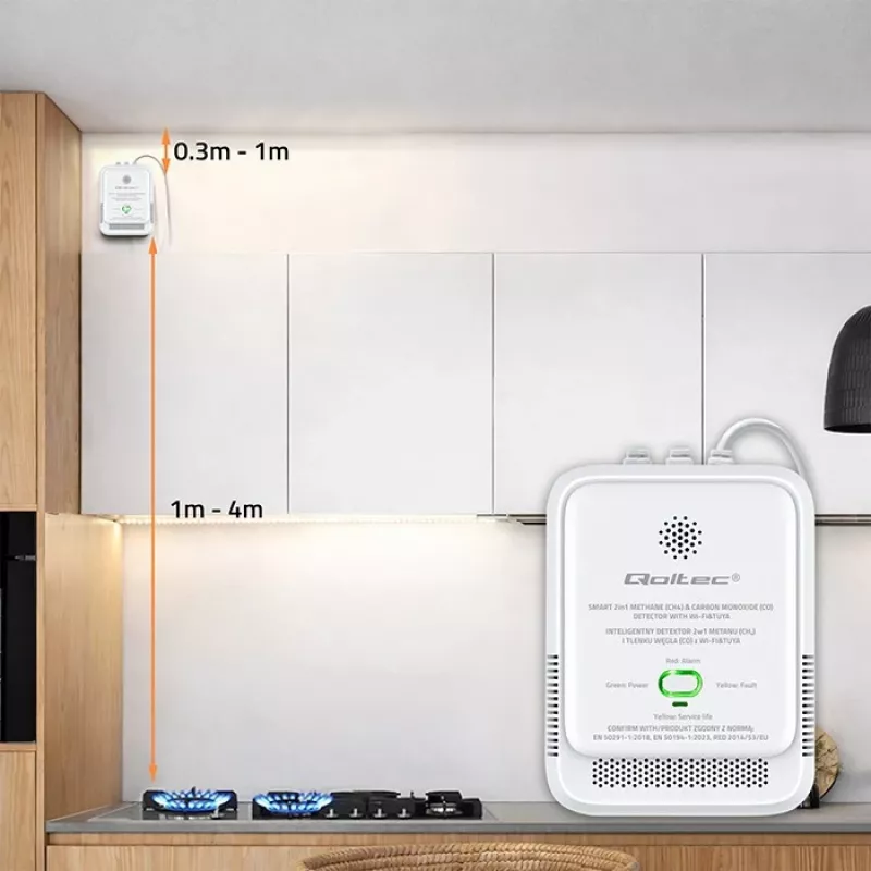 Gas- en koolmonoxidelekzoeker QOLTEC 52654 – sensor voor aardgas en CO