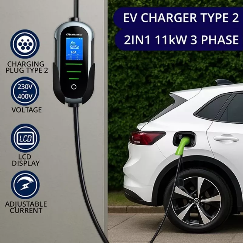 Elektrische auto oplader QOLTEC 11 kW 400 V CEE 16 A met WiFi