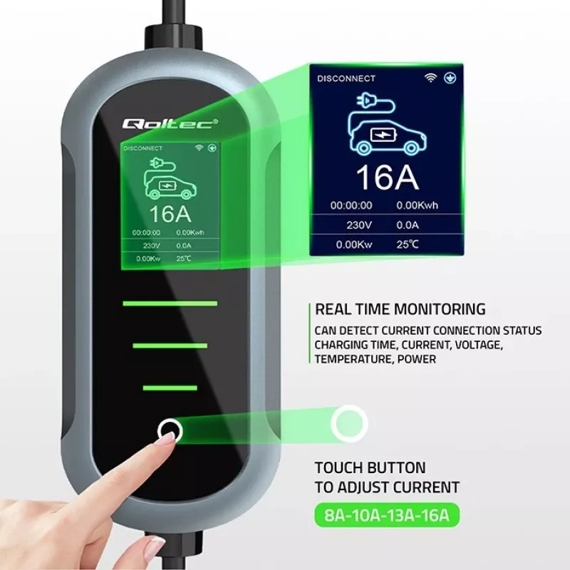 Elektrische auto oplader QOLTEC 11 kW 400 V CEE 16 A met WiFi