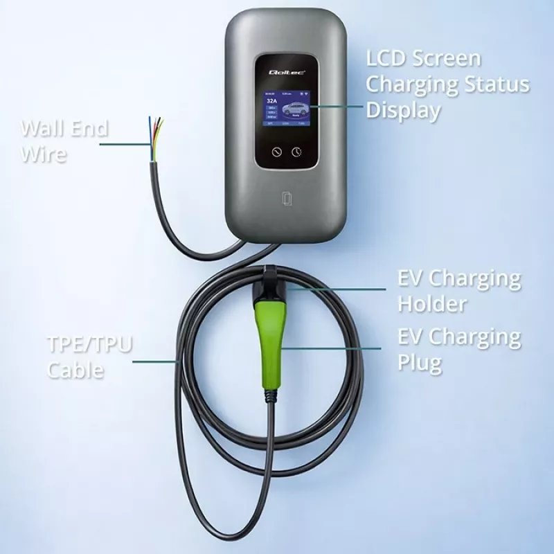 EV-laadstation QOLTEC 3-fase 22 kW 32 A met wlan (model 52723)