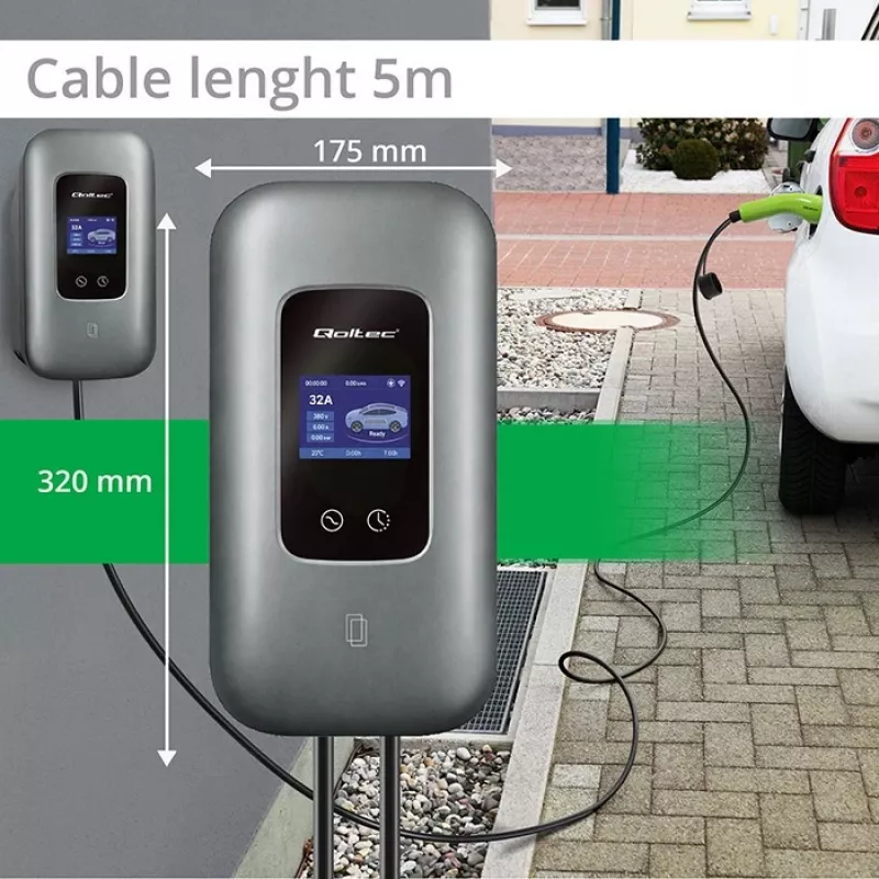 EV-laadstation QOLTEC 3-fase 22 kW 32 A met wlan (model 52723)