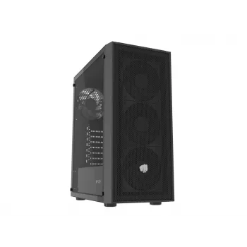 Fury Shobo SH8F midi tower pc-behuizing — zwart, met venster, zonder voeding, 2×USB 3.0, 1×USB 2.0, 2×audio, inclusief 4×120mm ventilator
