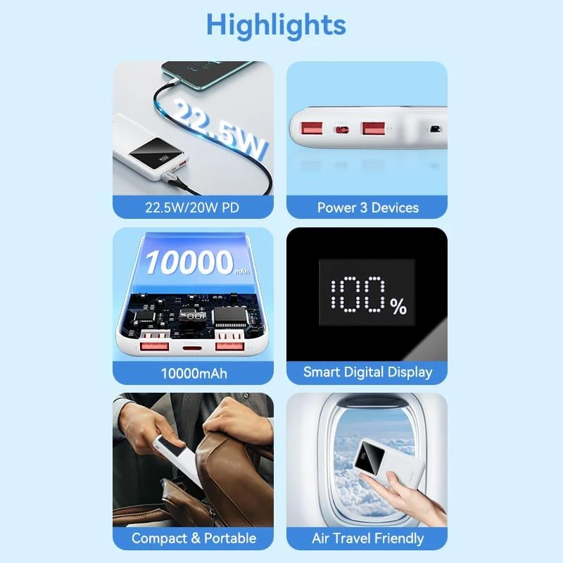 Powerbank USB 10000MAH 22.5W/ZWART FHKB0 Vention