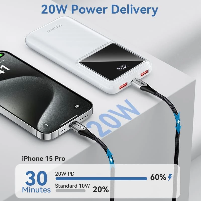 Powerbank USB 10000MAH 22.5W/ZWART FHKB0 Vention