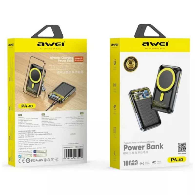 Powerbank Awei PA-10 10000mAh inductief MagSafe zwart