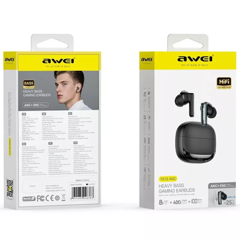 Awei Bluetooth-hoofdtelefoon model ANC TA19 TWS met actieve ruisonderdrukking, True Wireless Stereo, Bluetooth-connectiviteit